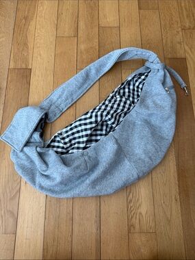 Gray Tomkas Pet Shoulder carrier with Black-and-White Gingham Lining